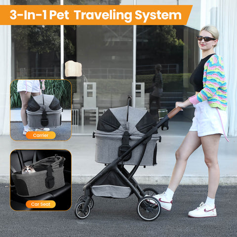 Luxury Detachable 3-in-1 pet Stroller Handbag On Wheels