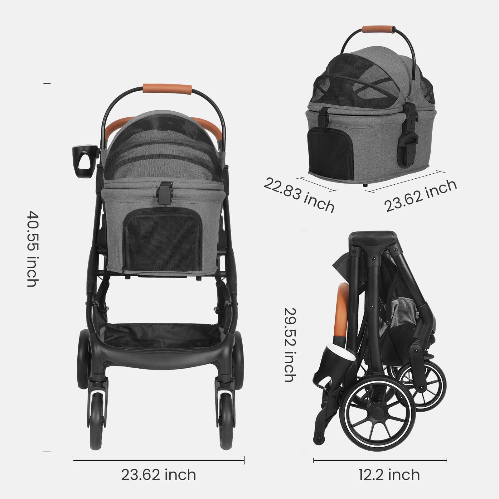 Luxury Detachable 3-in-1 pet Stroller Handbag On Wheels