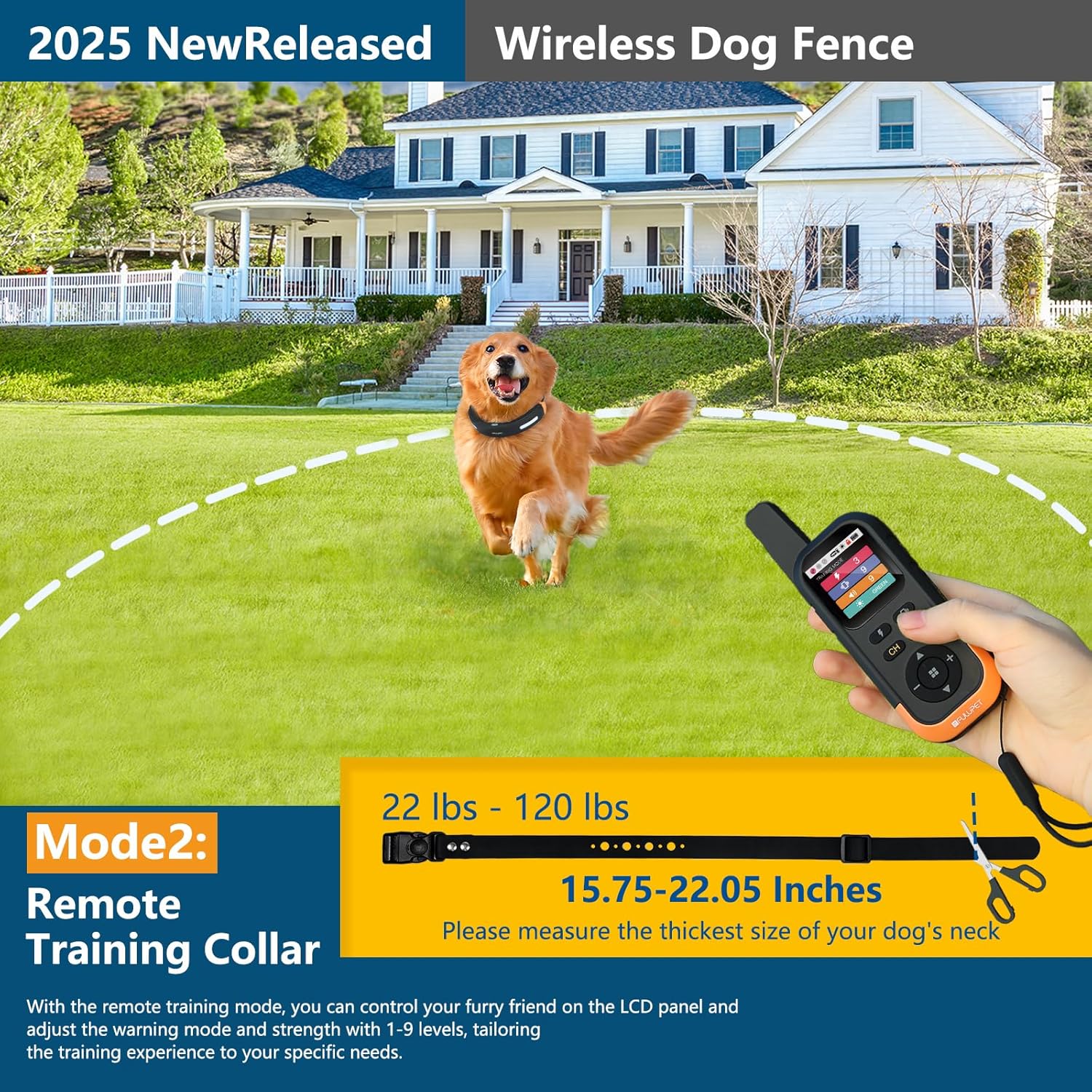 Fulupet 3-in-1 Wireless Dog Fence, Real-Time Distance Monitoring,  IPX7 Waterproof, Electric Dog Fence, No Subscription